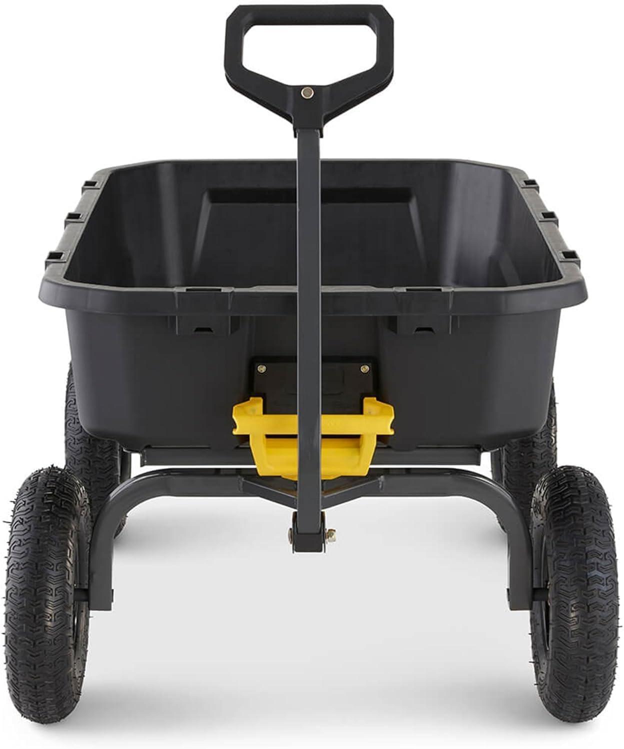 Gorilla Carts Heavy Duty 12 Cubic Foot Poly Yard Dump Cart, Garden Wheelbarrow Wagon with Pneumatic Flat Free Tires for Outdoor Lawn Utility, Black