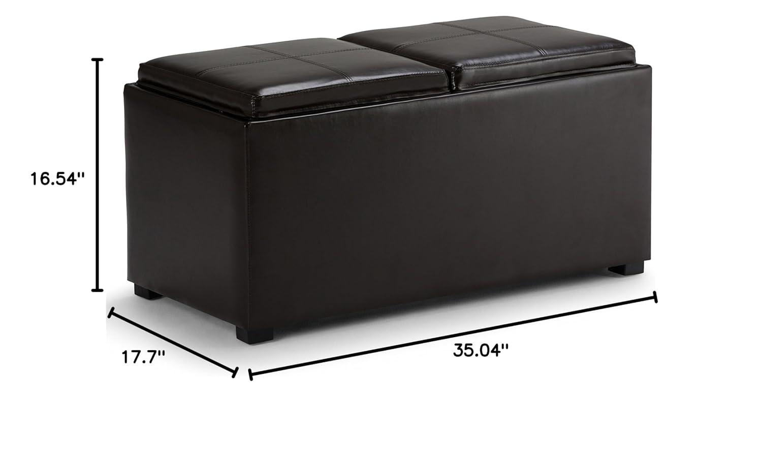 Simpli Home Avalon 35"W Upholstered Storage Ottoman Set with 5 Pieces and Flip-Over Serving Tray Lids