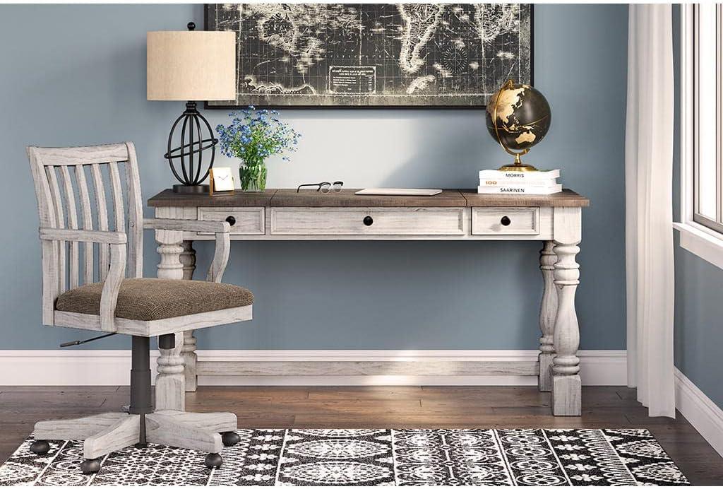 Transitional White and Gray Wood Home Office Desk with USB Ports