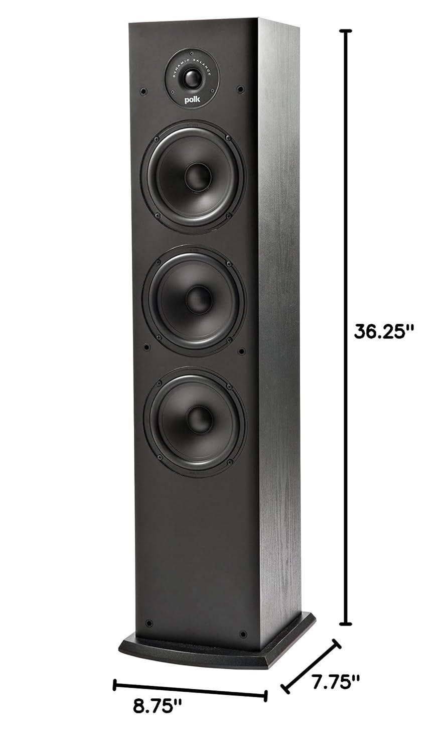 Polk Audio T50 Home Theater and Stereo Floor Standing Tower Speaker (Single, Black) - Deep Bass Response, Dolby and DTS Surround