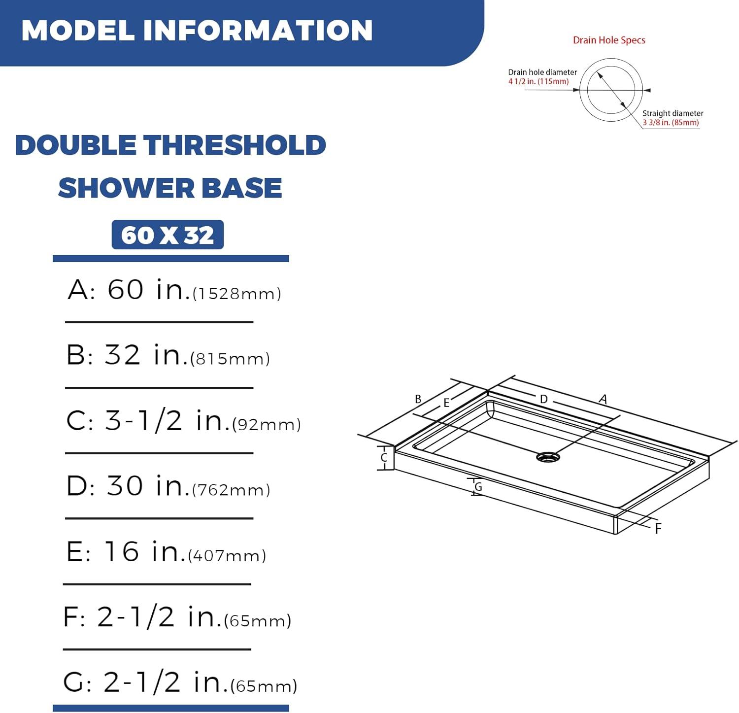 CKB 60 in. L x 32 in. W Right Drain Shower Base, Single Threshold Shower Pan with Slip Resistant Textured Surface, White