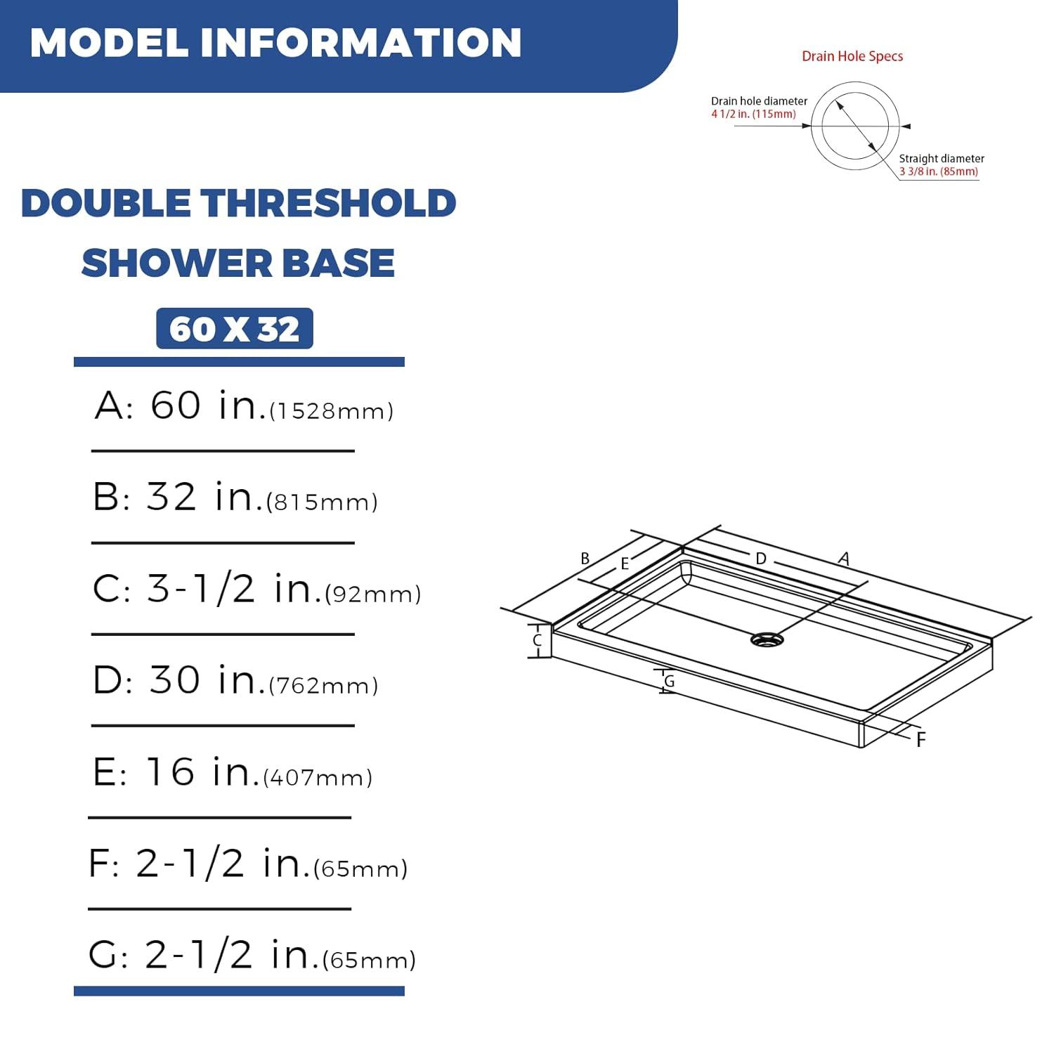 CKB 60 in. L x 32 in. W Right Drain Shower Base, Single Threshold Shower Pan with Slip Resistant Textured Surface, White