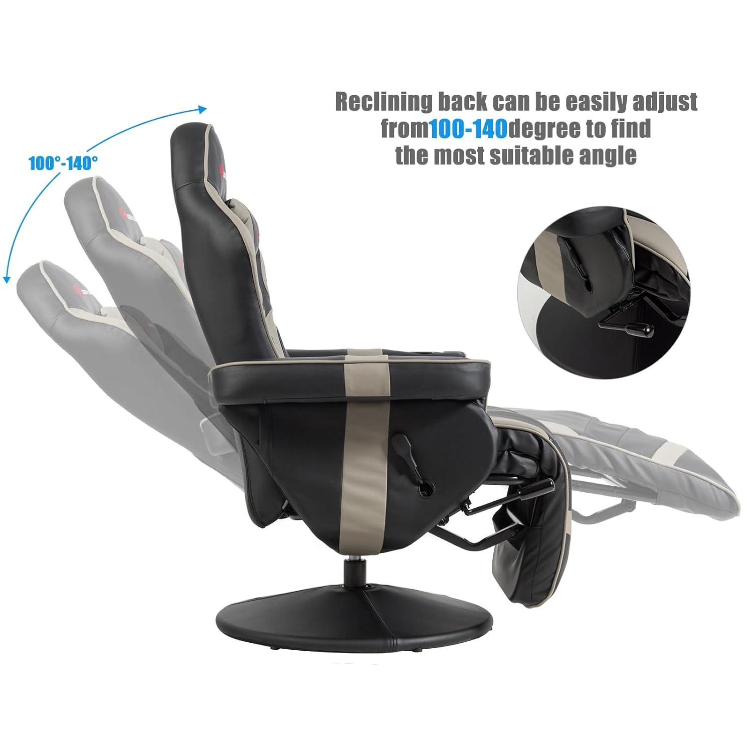 Costway Massage Gaming Recliner Reclining Racing Chair Swivel Gray