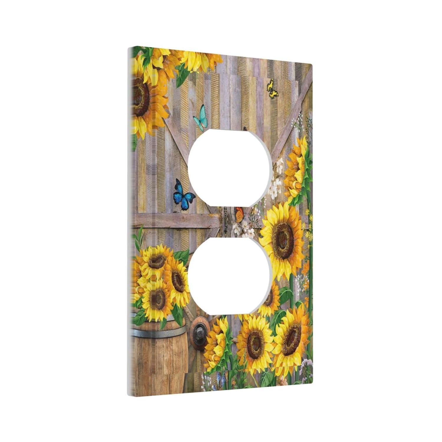 ZICANCN Outlet Covers Wall Plate, Sunflowers Nature Beige Background Light Switch Cover Decorative, Duplex Toggle Combo 1-Gang