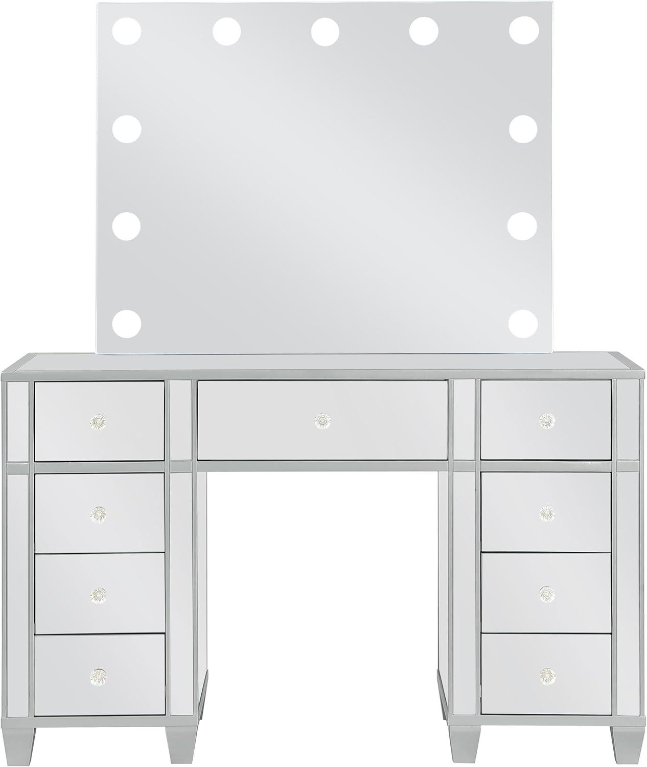 Coaster Allora 9-drawer Mirrored Storage Vanity Set with Hollywood Lighting Metallic