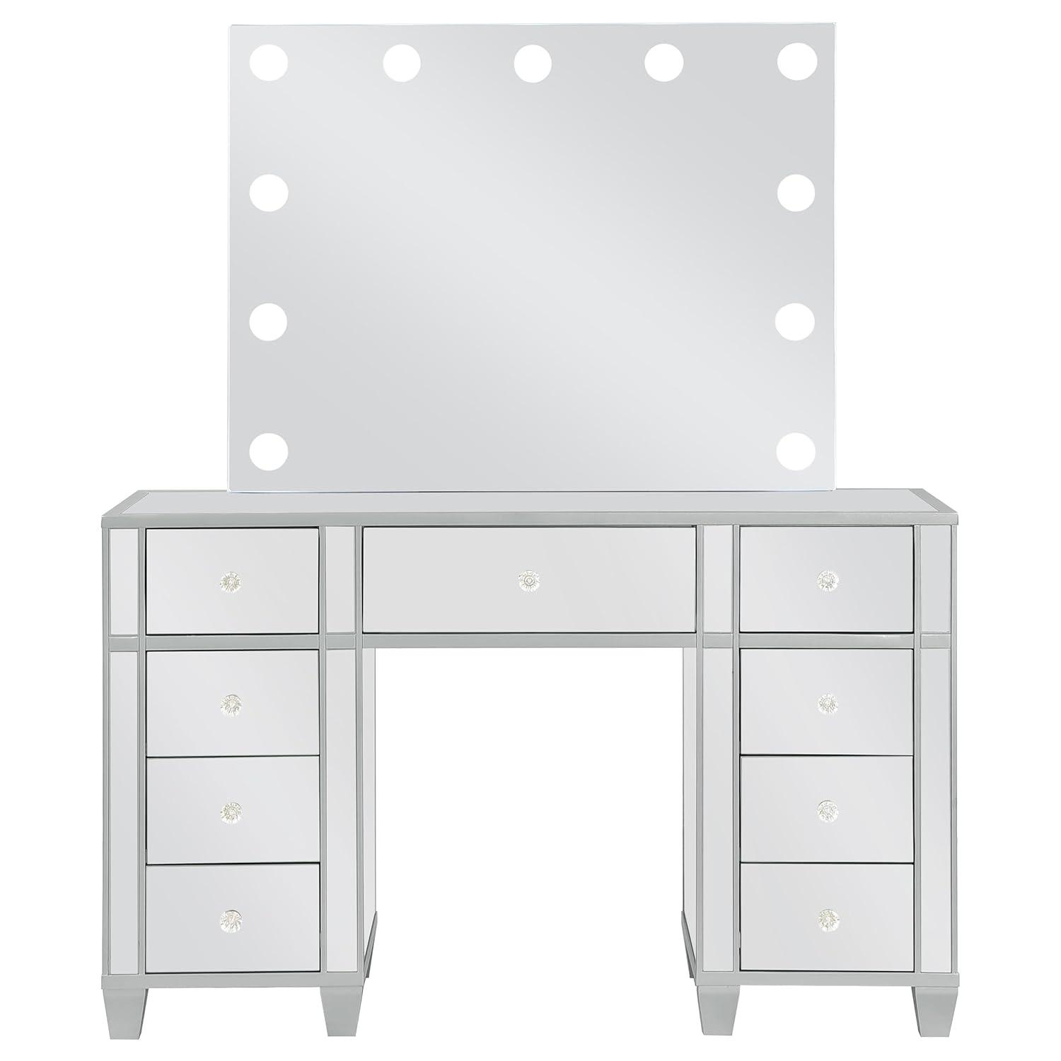 Coaster Allora 9-drawer Mirrored Storage Vanity Set with Hollywood Lighting Metallic
