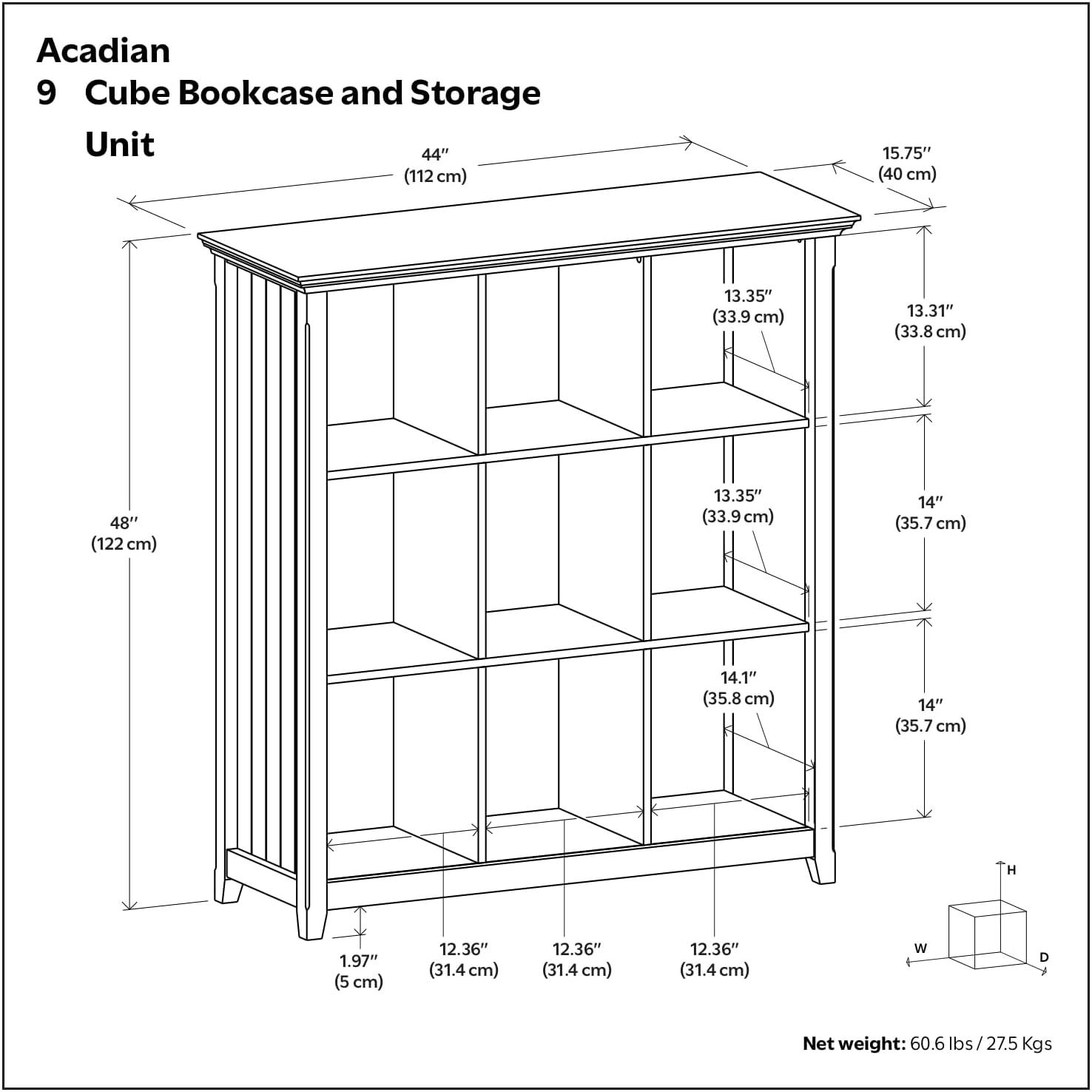 Simpli Home Acadian 44"W Solid Wood 9 Cube Storage Bookcase with Fixed Shelves & Reviews | Wayfair