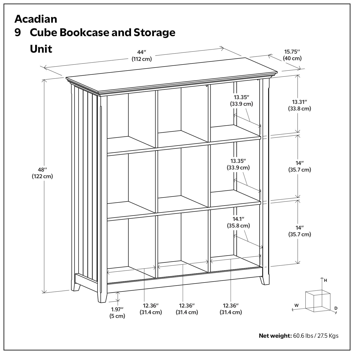 Simpli Home Acadian 44"W Solid Wood 9 Cube Storage Bookcase with Fixed Shelves & Reviews | Wayfair