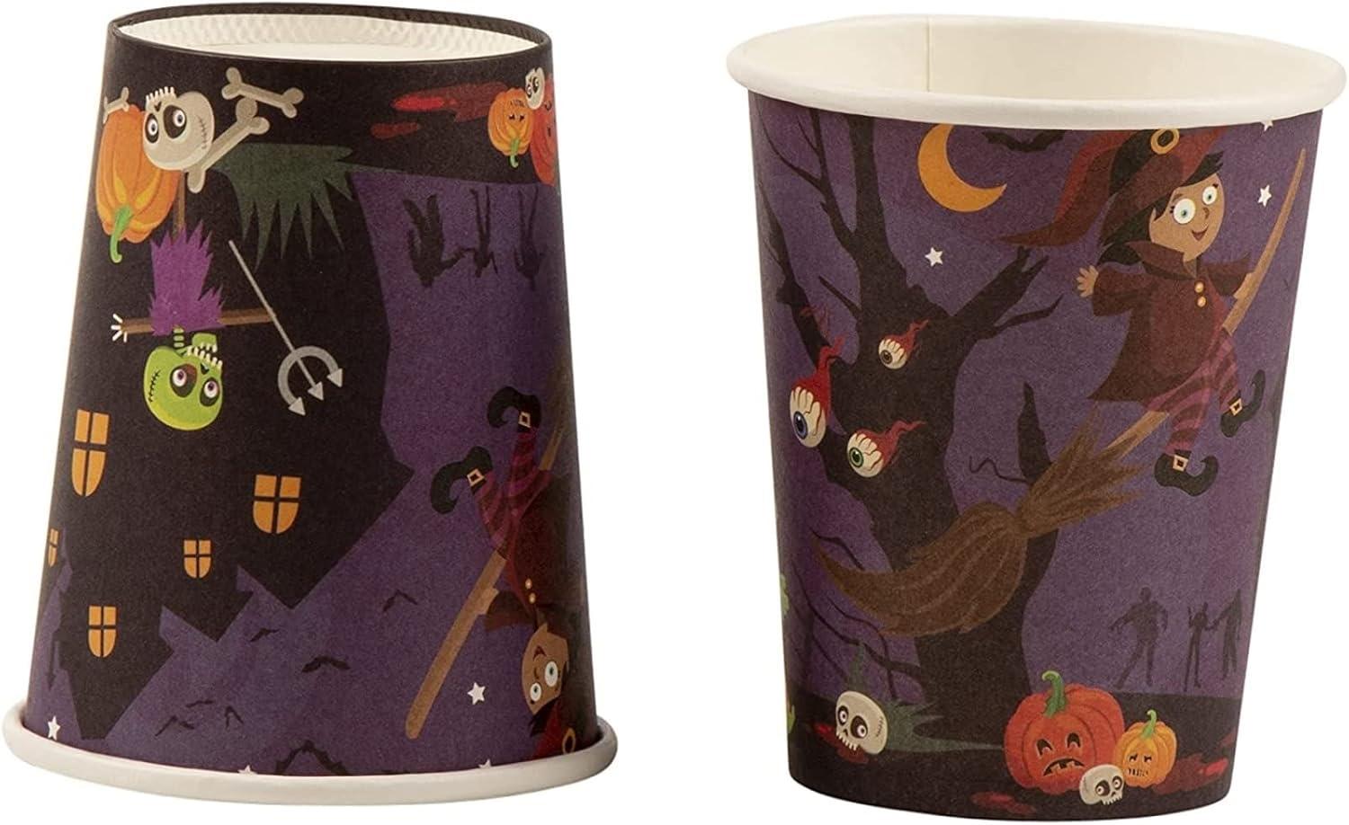 Blue Panda 144 Piece Spooky Halloween Disposable Party Supplies Serves 24 - Plates, Napkins, Cups & Cutlery