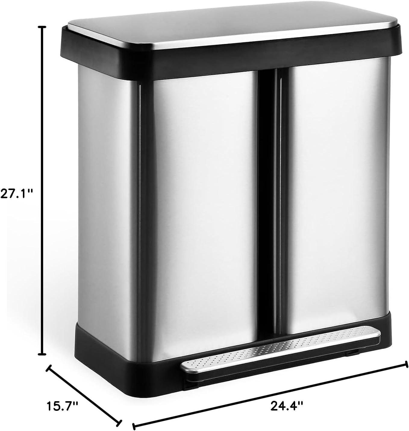 babevy 16 Gallon (30L+30L) Trash Can, Fingerprint Proof Stainless Steel Kitchen Garbage Can With Soft-Close Lid And 2 Removable Liner