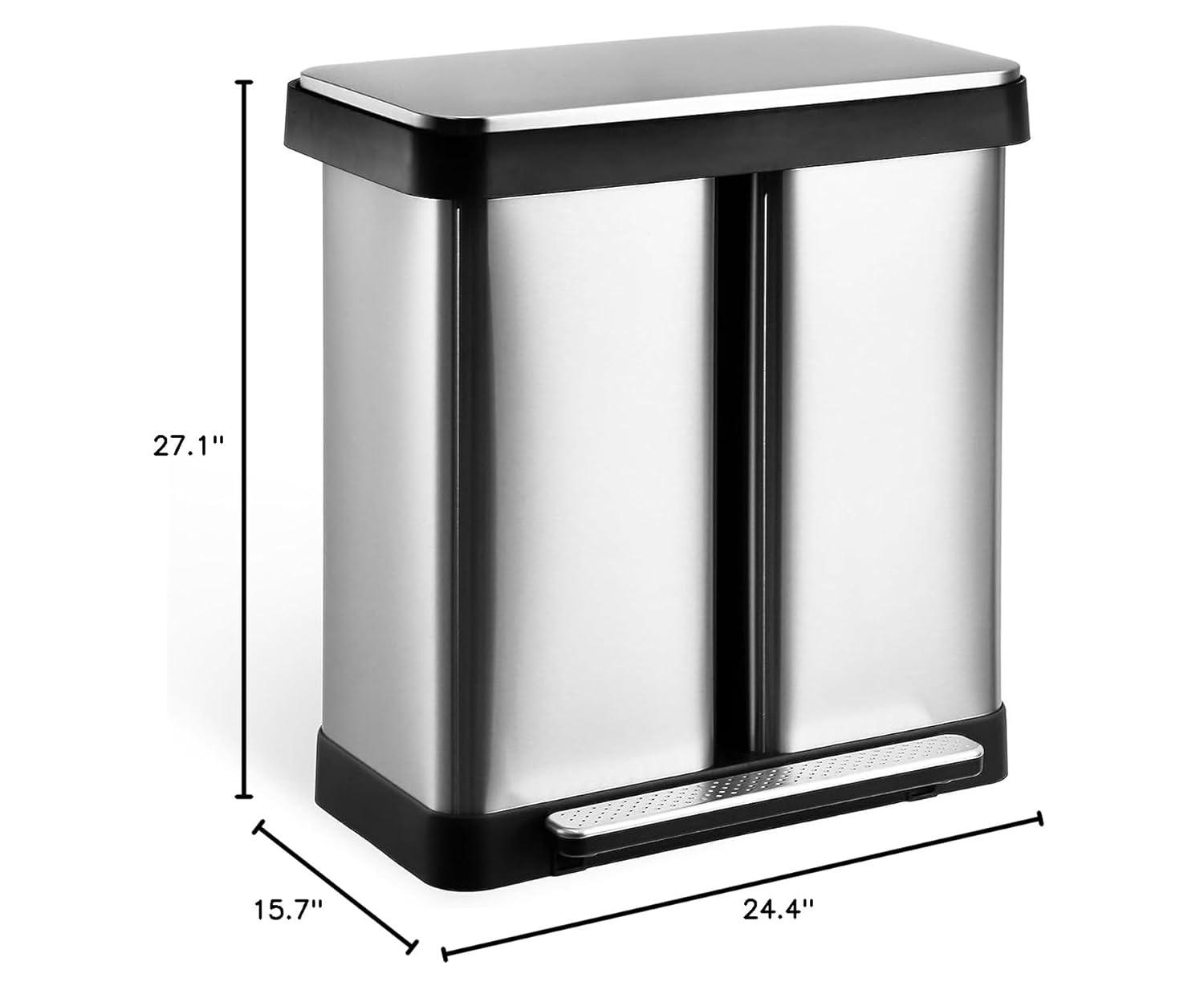 babevy 16 Gallon (30L+30L) Trash Can, Fingerprint Proof Stainless Steel Kitchen Garbage Can With Soft-Close Lid And 2 Removable Liner