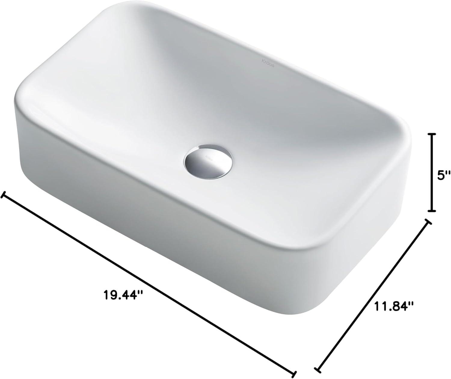 White Ceramic Rectangular Above-Counter Vessel Sink