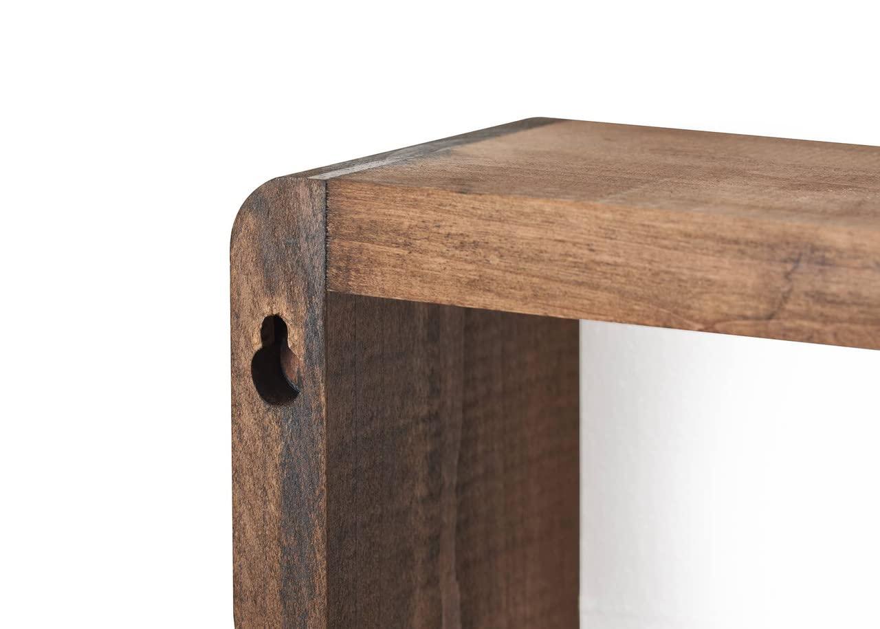 Stackable Floating Shelves, Farmhouse Style Decorative Box Bookshelves for Bedroom, Living Room, and More, Solid Wood, 8" H x 32" W x 4.00" D, Walnut Finish, 2-Pack