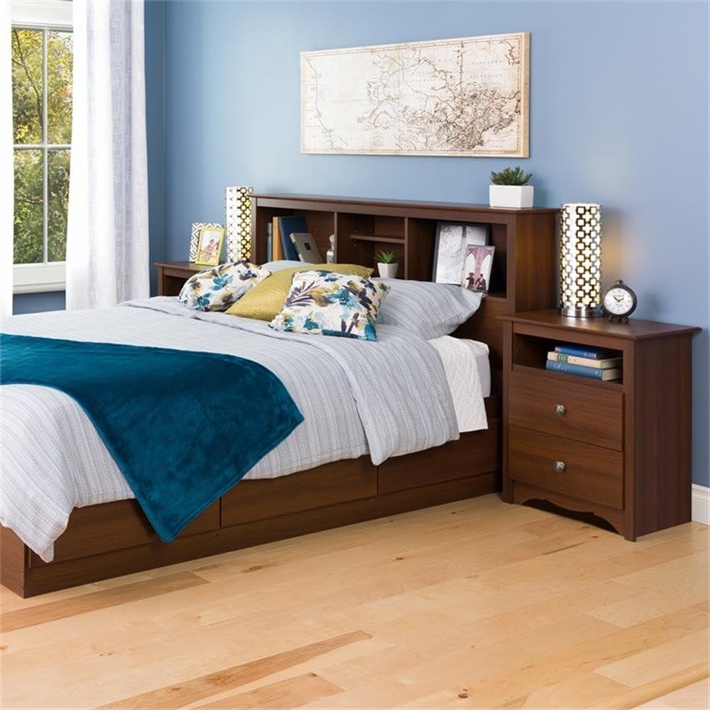 Open Shelf Nightstand Cherry - Monterey: Prepac Bedroom Side Table with Storage Shelf & Metal Glides
