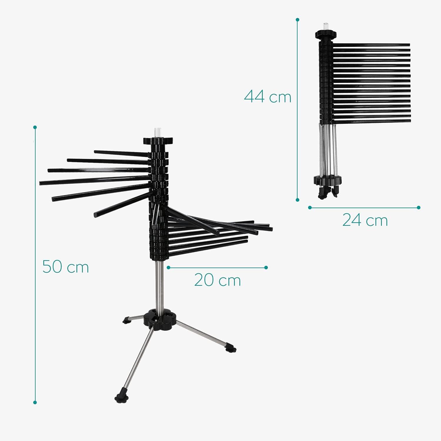 Navaris Collapsible Pasta Drying Rack - Tall Compact Spaghetti Noodle Stand with 16 Plastic Rods - Fresh Pasta Making Accessories - up to 2 kg (4.5 lbs) - Black