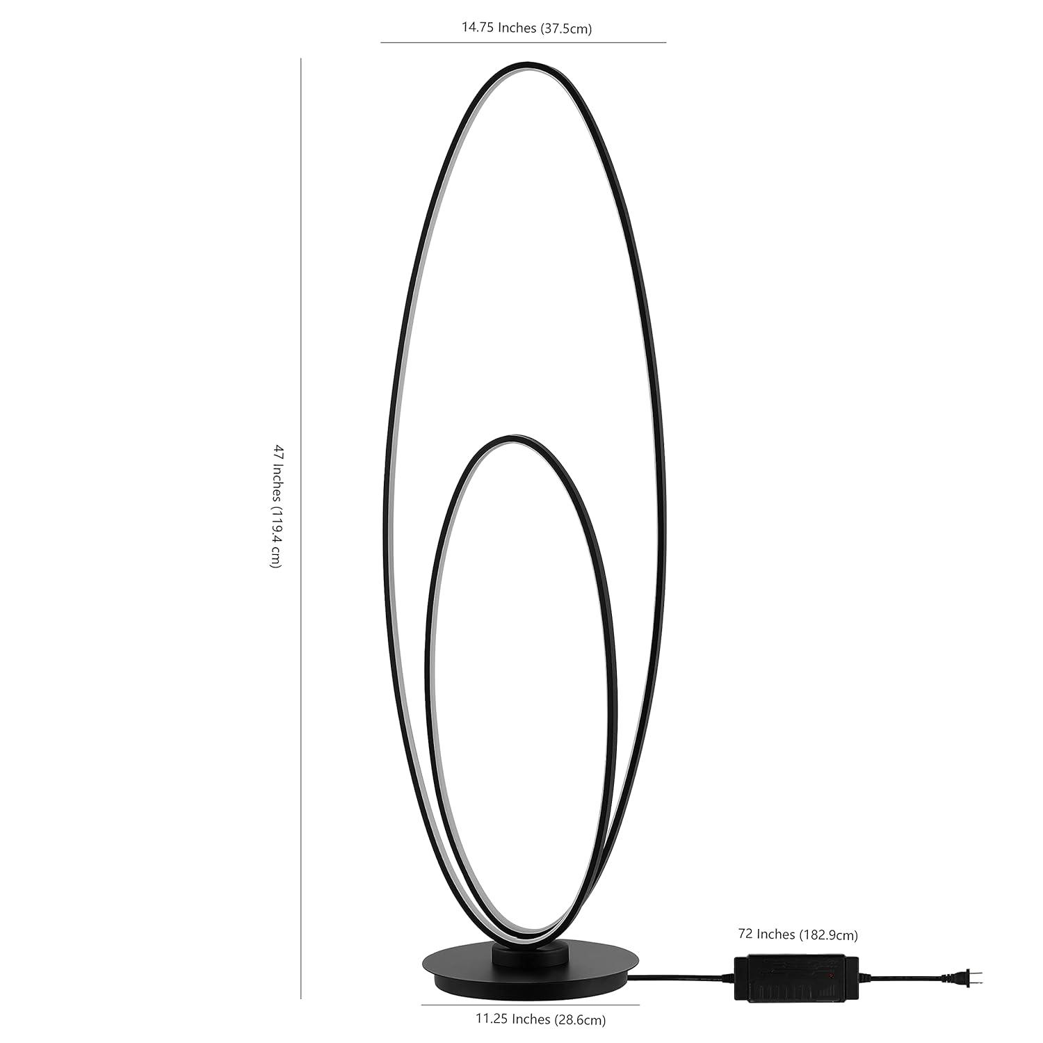 JONATHAN Y JYL9540A Looper 47" Metal Modern Contemporary Oval Dimmable Integrated LED Floor Lamp for living room, dinning room, bedroom, office, Black