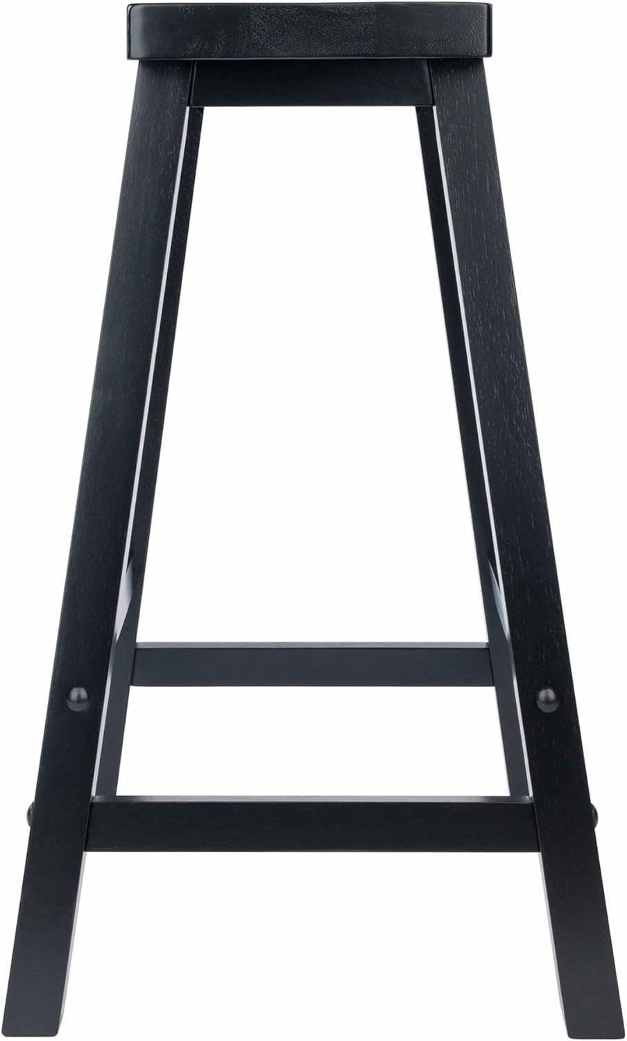 24" Satori Saddle Seat Counter Height Barstool Black - Winsome: Solid Hardwood, Backless Design