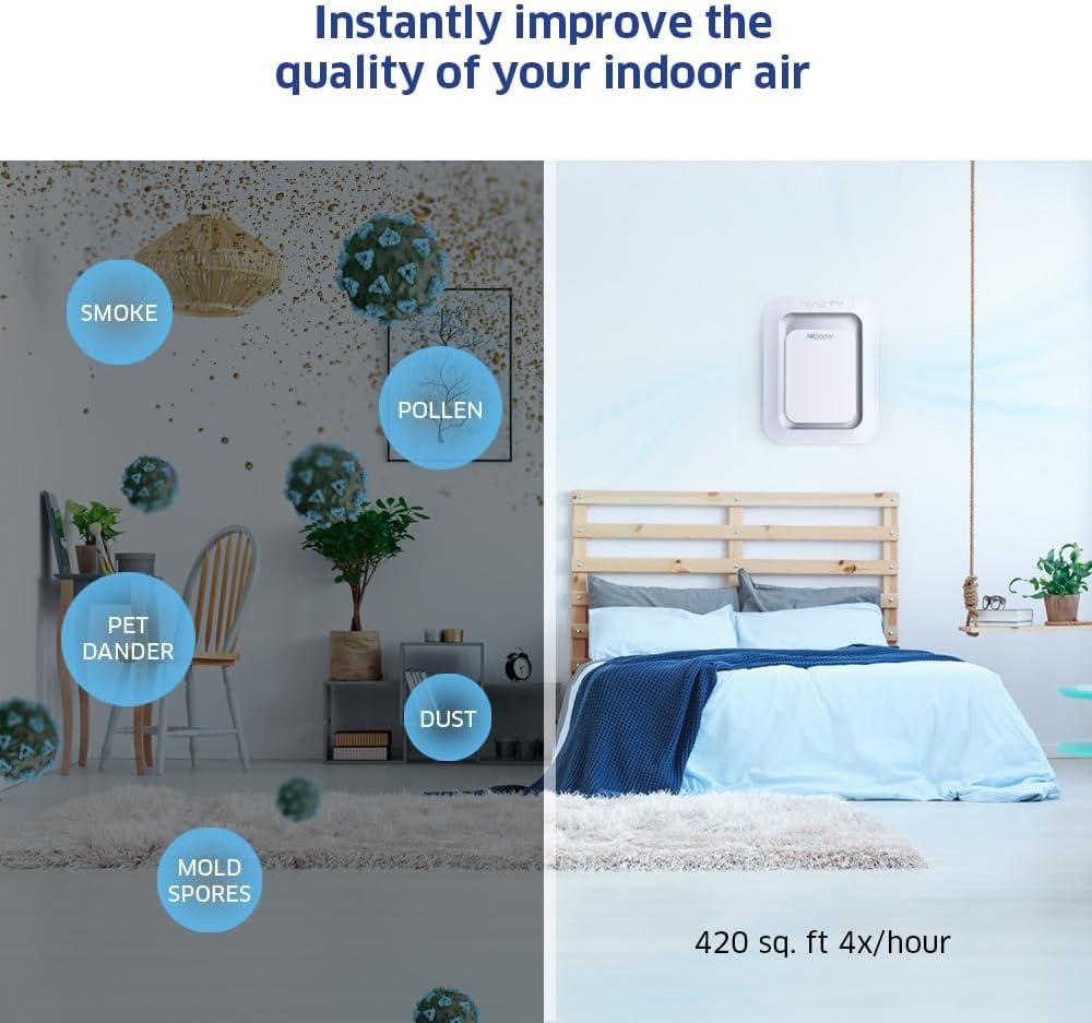 AIRDOCTOR AD2500 Wall-Mounted or Floor Standing Air Purifier for Small and Medium Size Rooms UltraHEPA with Air Quality Sensor
