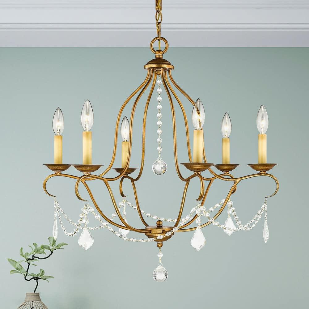 Livex Lighting 6426-01 Chesterfield 6 Light Chandelier, Antique Brass