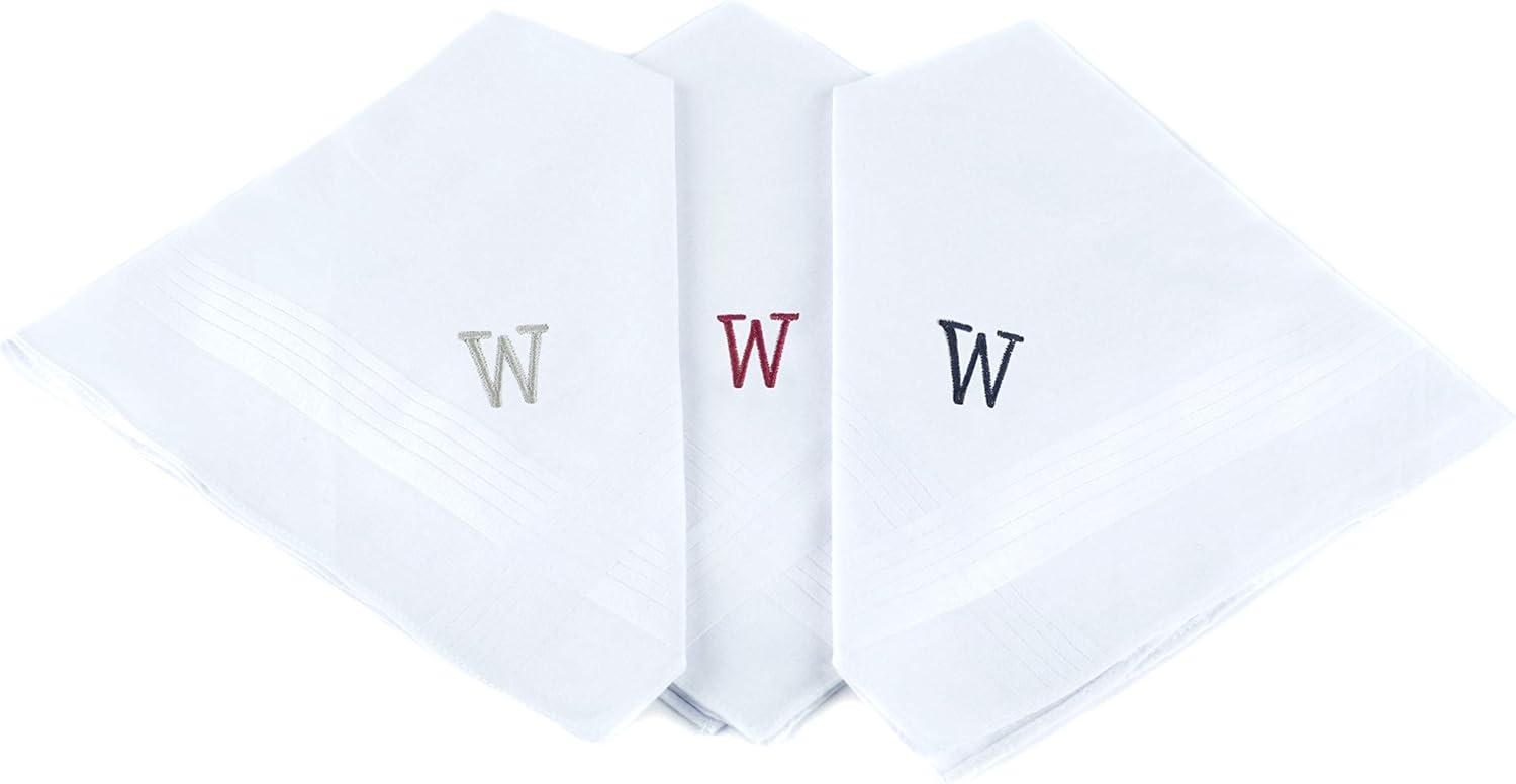 White Cotton Monogrammed Handkerchief Set for Men