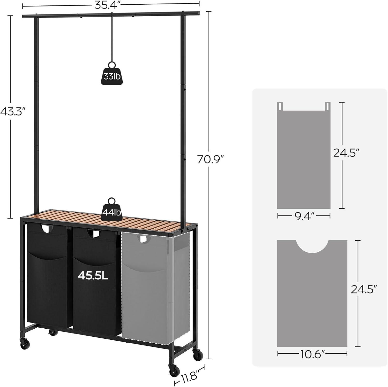 Laundry Sorter, Laundry Hamper with Hanging Rack, Laundry Sorter 2 Section, Laundry Basket with Wheels, Hampers for Laundry, Laundry Basket Organizer for Laundry Room, Rustic Brown LS27BR
