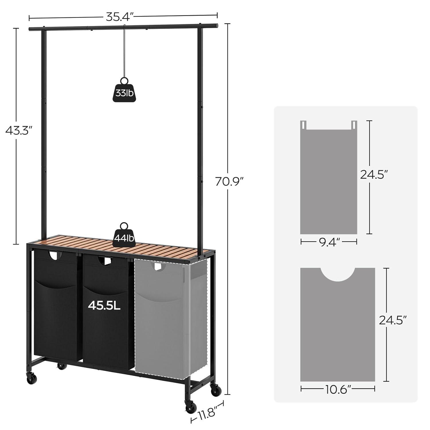 Laundry Sorter, Laundry Hamper with Hanging Rack, Laundry Sorter 2 Section, Laundry Basket with Wheels, Hampers for Laundry, Laundry Basket Organizer for Laundry Room, Rustic Brown LS27BR