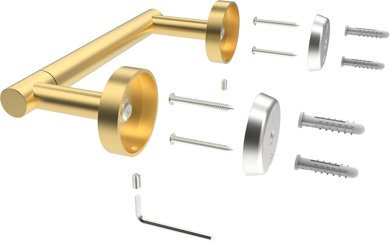 Fixsen Gold Toilet Paper Holder Bathroom Double Post Pivoting Tissue Roll Holder Stainless Steel and Zinc Alloy Wall Mount Detachable (Gold, 1)