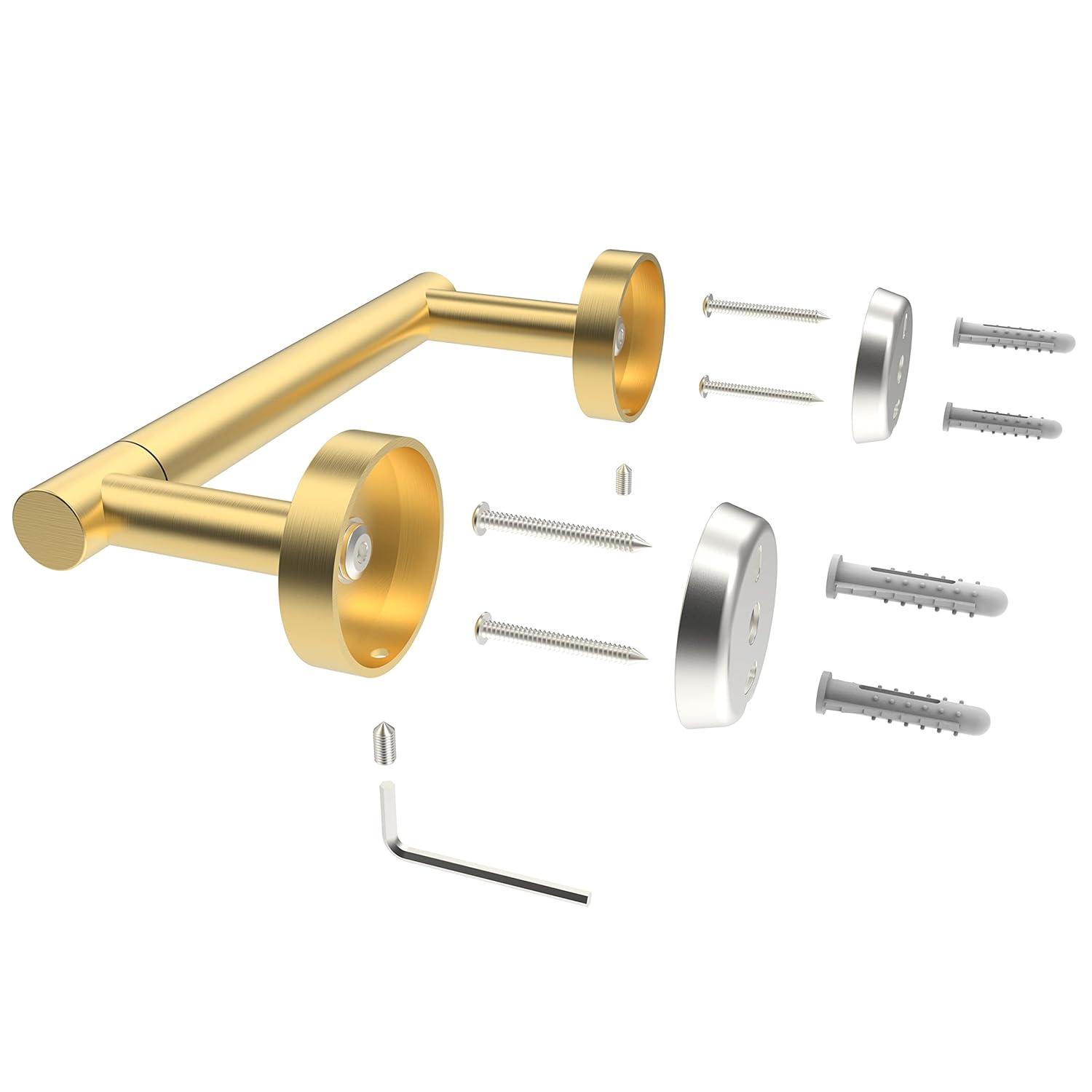 Fixsen Gold Toilet Paper Holder Bathroom Double Post Pivoting Tissue Roll Holder Stainless Steel and Zinc Alloy Wall Mount Detachable (Gold, 1)