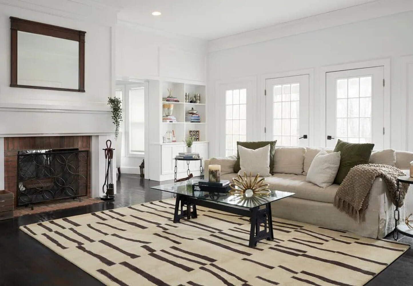 Momeni 8'x10' Simba Safari Handtufted Area Rug Ivory: Wool, Geometric Pattern, Medium Pile, Indoor, Rectangle