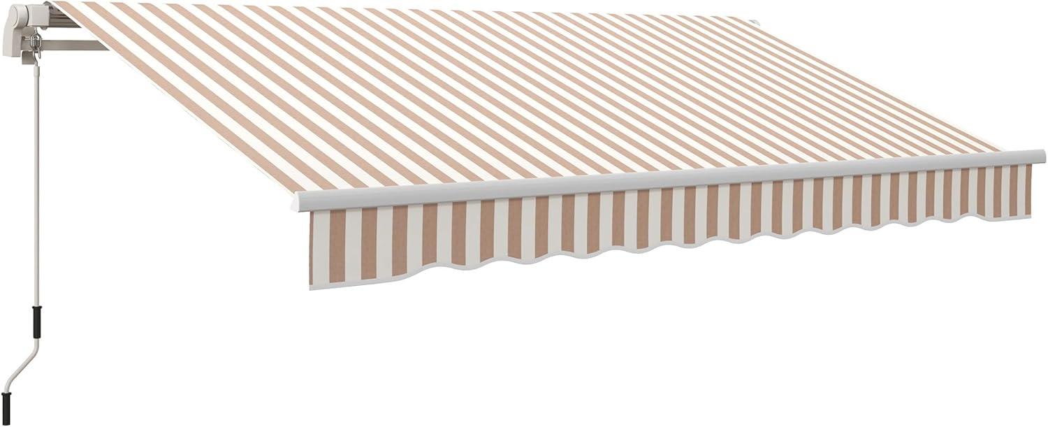 Outsunny 12' x 10' Manual Retractable Awning Outdoor Sunshade Shelter for Patio, Balcony, Yard, with Adjustable & Versatile Design, Beige and White