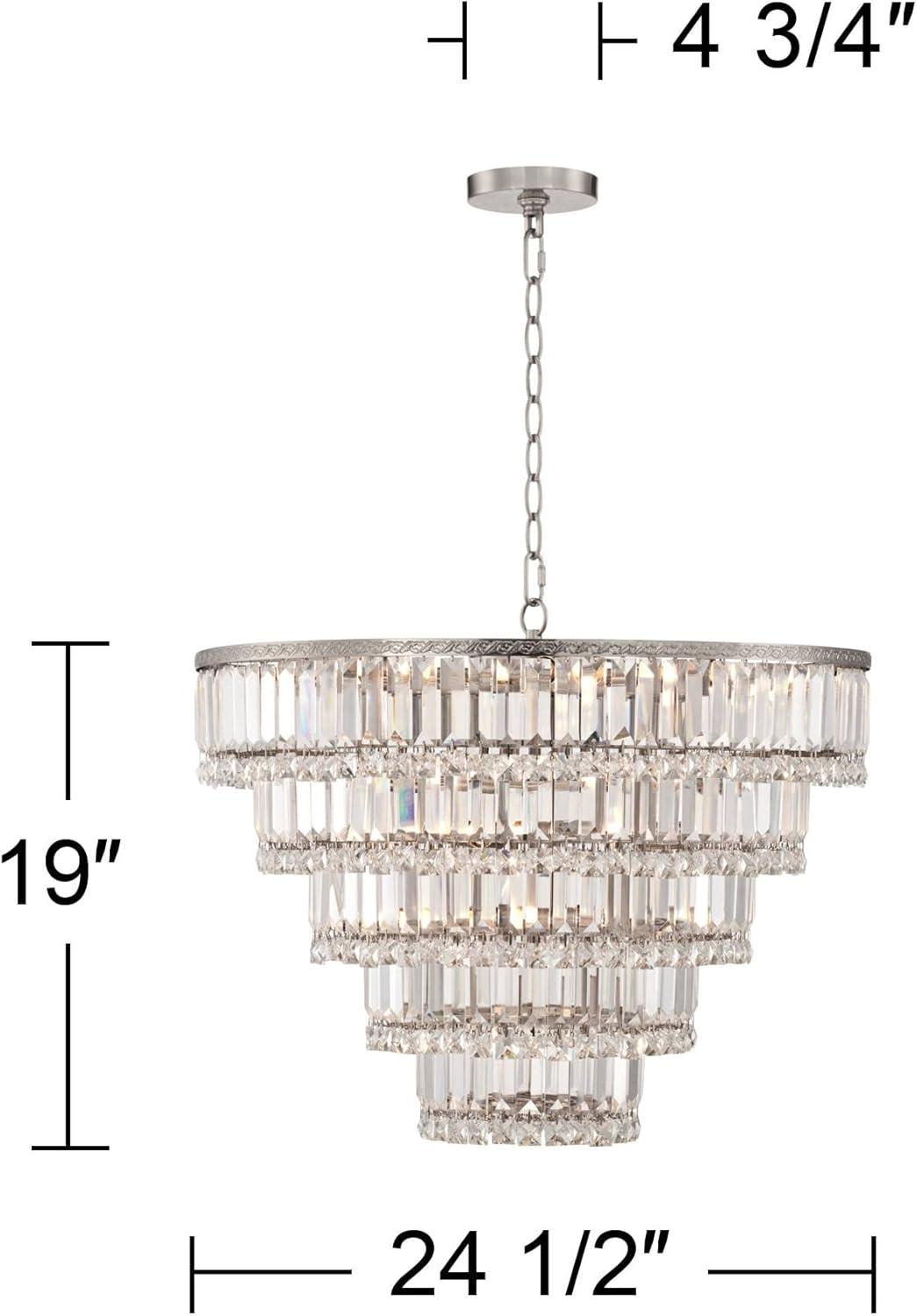 Vienna Full Spectrum Magnificence Satin Nickel Chandelier 24 1/2" Wide Modern Faceted Crystal Glass 15-Light LED Fixture for Dining Room House Kitchen