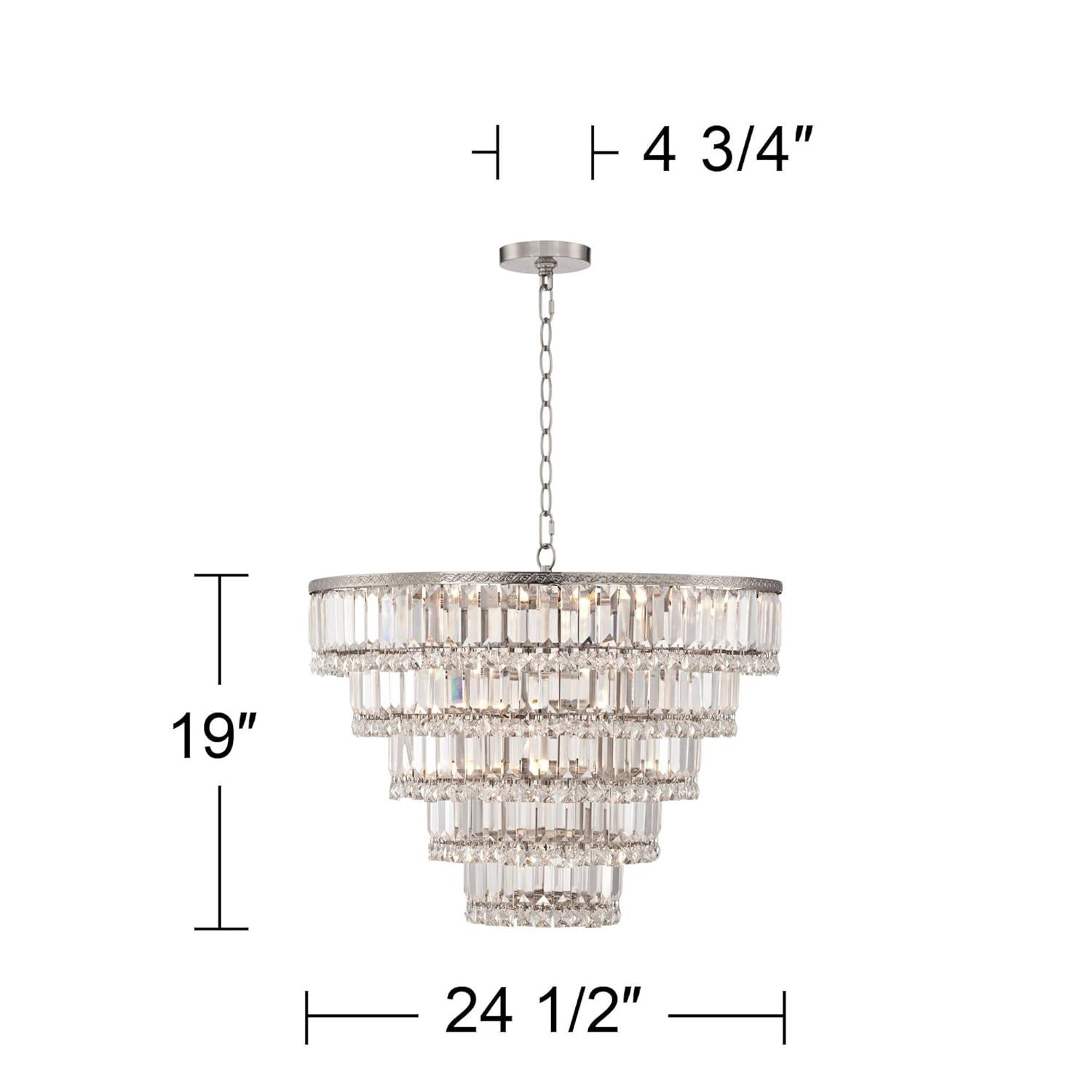 Vienna Full Spectrum Magnificence Satin Nickel Chandelier 24 1/2" Wide Modern Faceted Crystal Glass 15-Light LED Fixture for Dining Room House Kitchen
