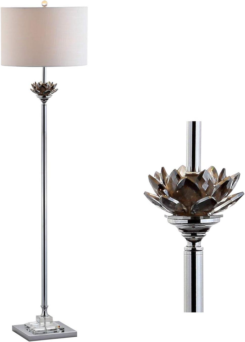 JONATHAN Y Amelia Lotus 59" Crystal/Metal LED Floor Lamp, Smoke Gray/Chrome