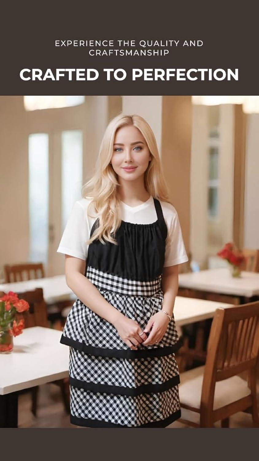 Lovely Flower Pattern Retro Aprons With Large Pockets for Women Girls Cooking Kitchen Bakery Mother's Gift