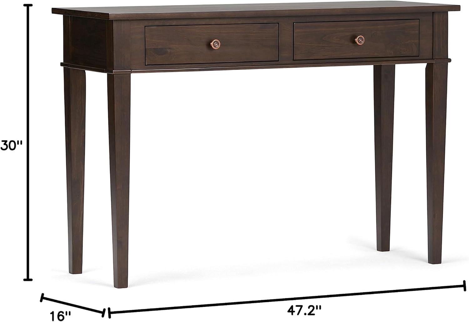 Simpli Home Carlton 44"W Solid Wood Storage Console Table in Dark Tobacco Brown with 2 Drawers