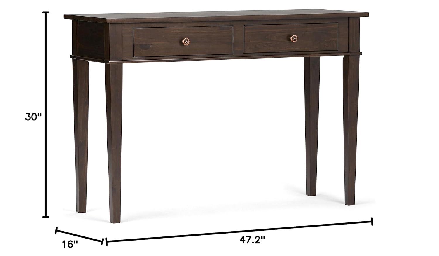 Simpli Home Carlton 44"W Solid Wood Storage Console Table in Dark Tobacco Brown with 2 Drawers