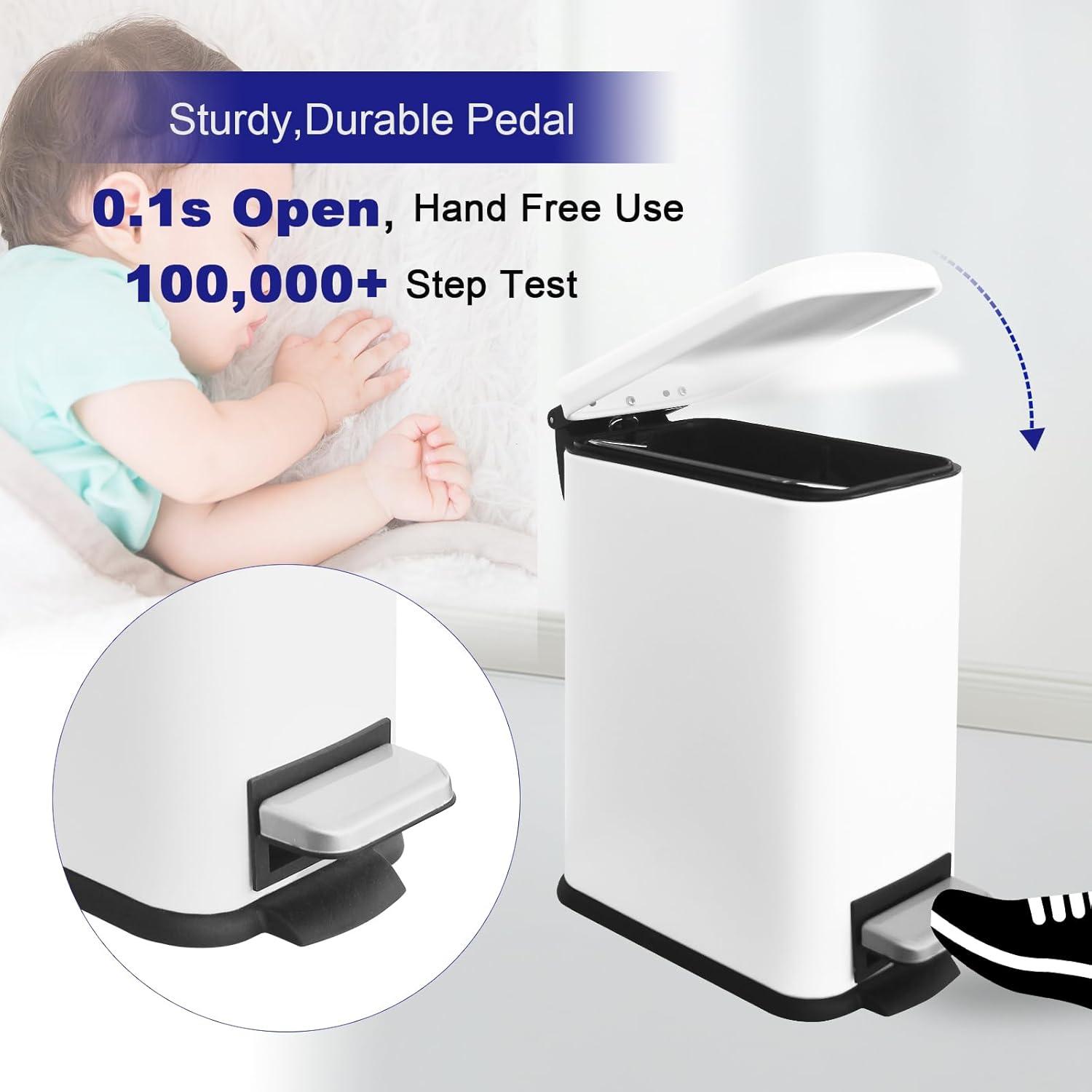 FDW Bathroom Trash Can With A Lid 1.3 Gallon  (5 L) Small Trash Bin Step Pedal Garbage Can With Removable Bucket Slim For Small Spaces For Bathroom,Bedroom,Kitchen,Office