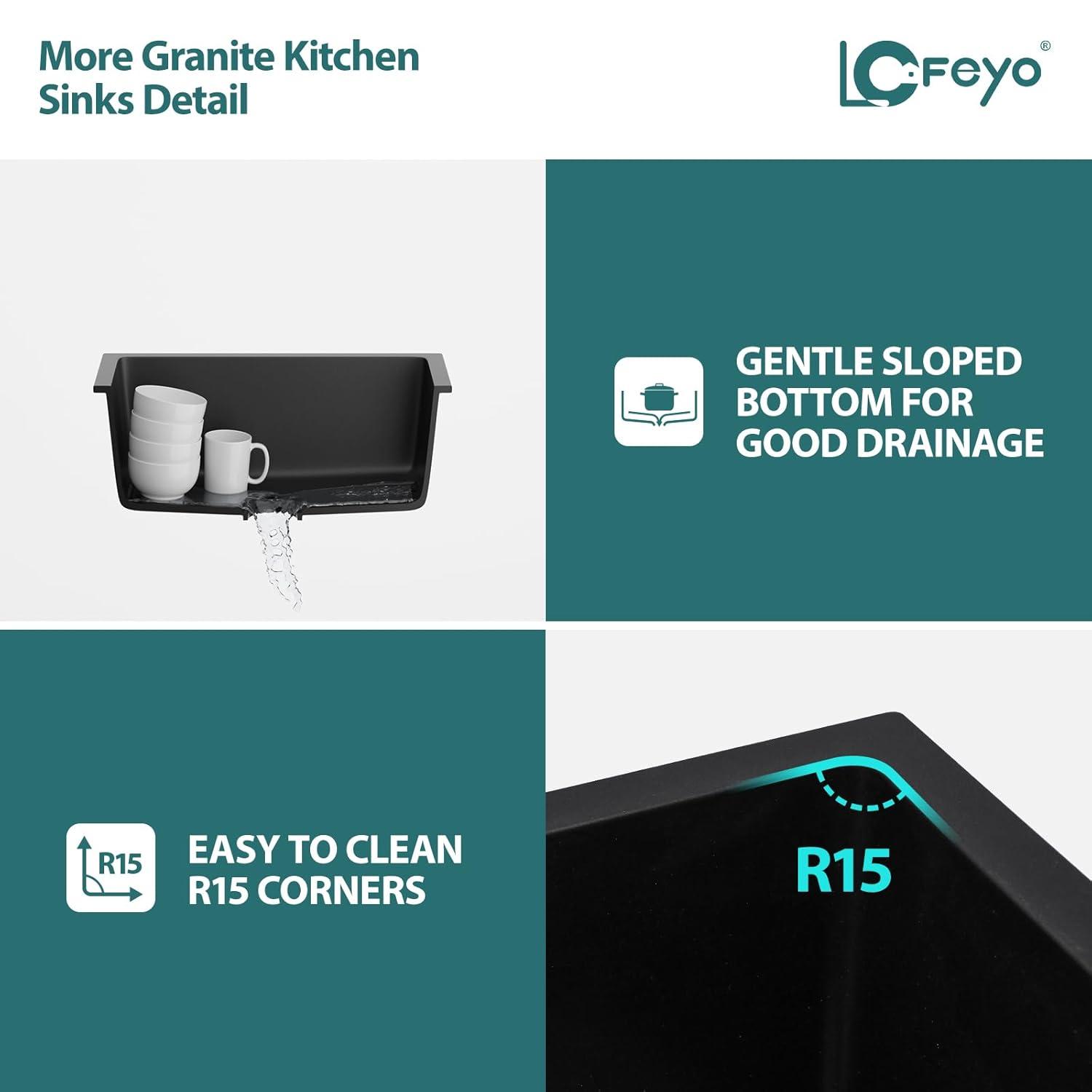 25x22 Inch Black Granite Composite Single Bowl Kitchen Sink