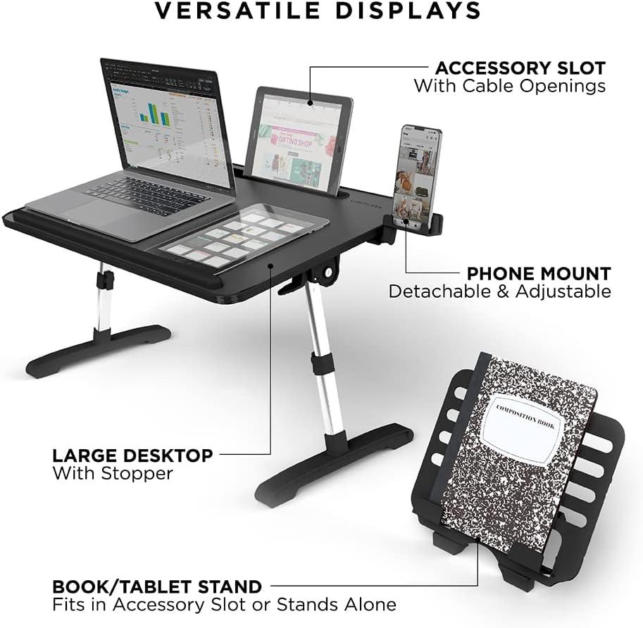 Limitless TotalDesk Portable Workstation Lap Desk with 12.3" Adjustable Height and Tilt 5.8lb - Black