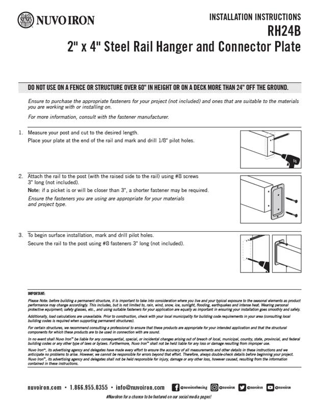 Black Powder-Coated Steel 2" x 4" Rail Hanger Bracket