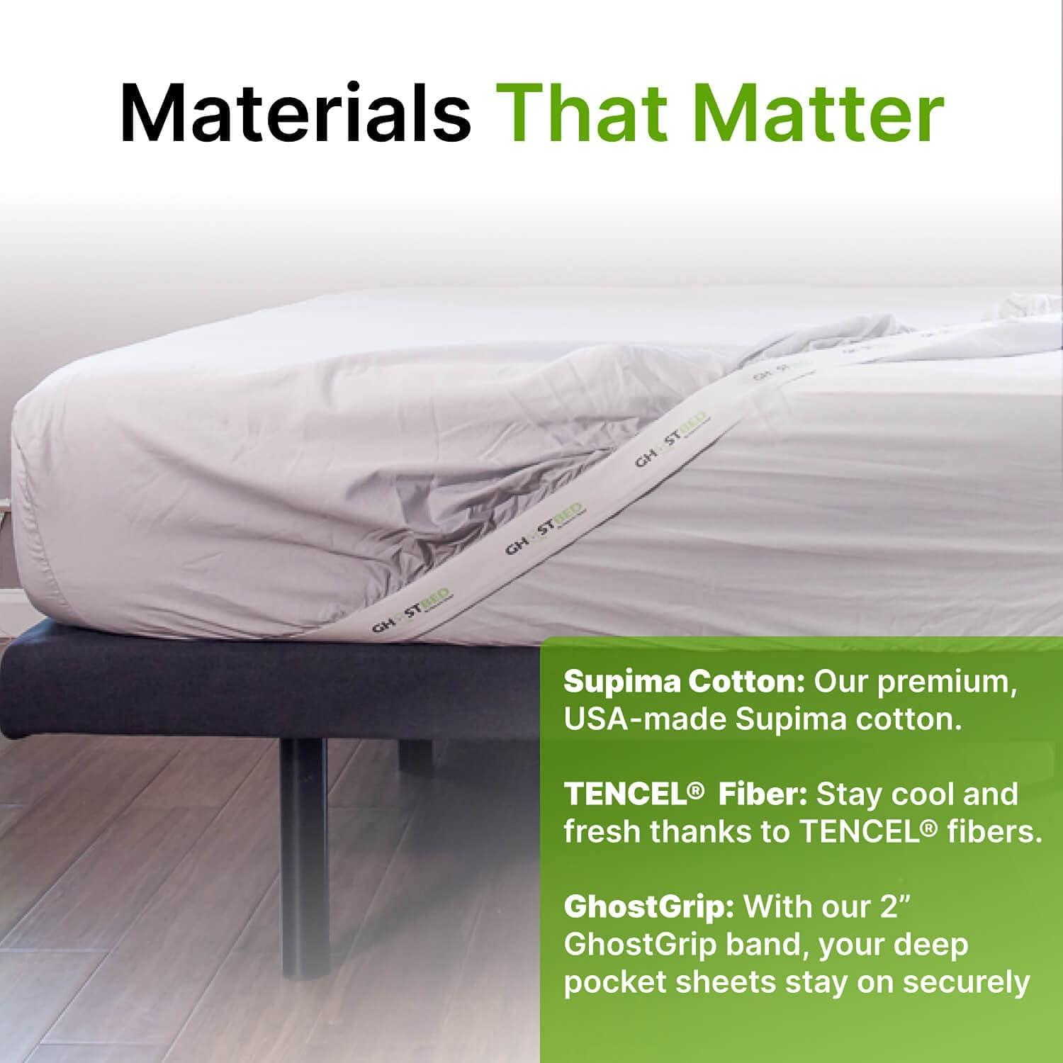 GhostBed Supima Cotton and Tencel Deep Pockets Luxury Sheet Set – Wrinkle Resistant and Cooling Queen, Gray