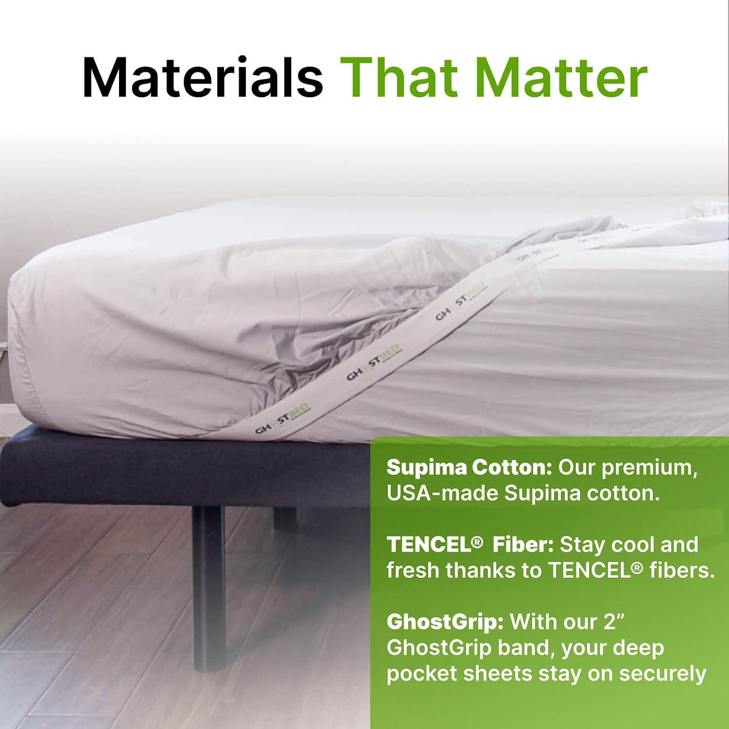 GhostBed Supima Cotton and Tencel Deep Pockets Luxury Sheet Set – Wrinkle Resistant and Cooling Queen, Gray