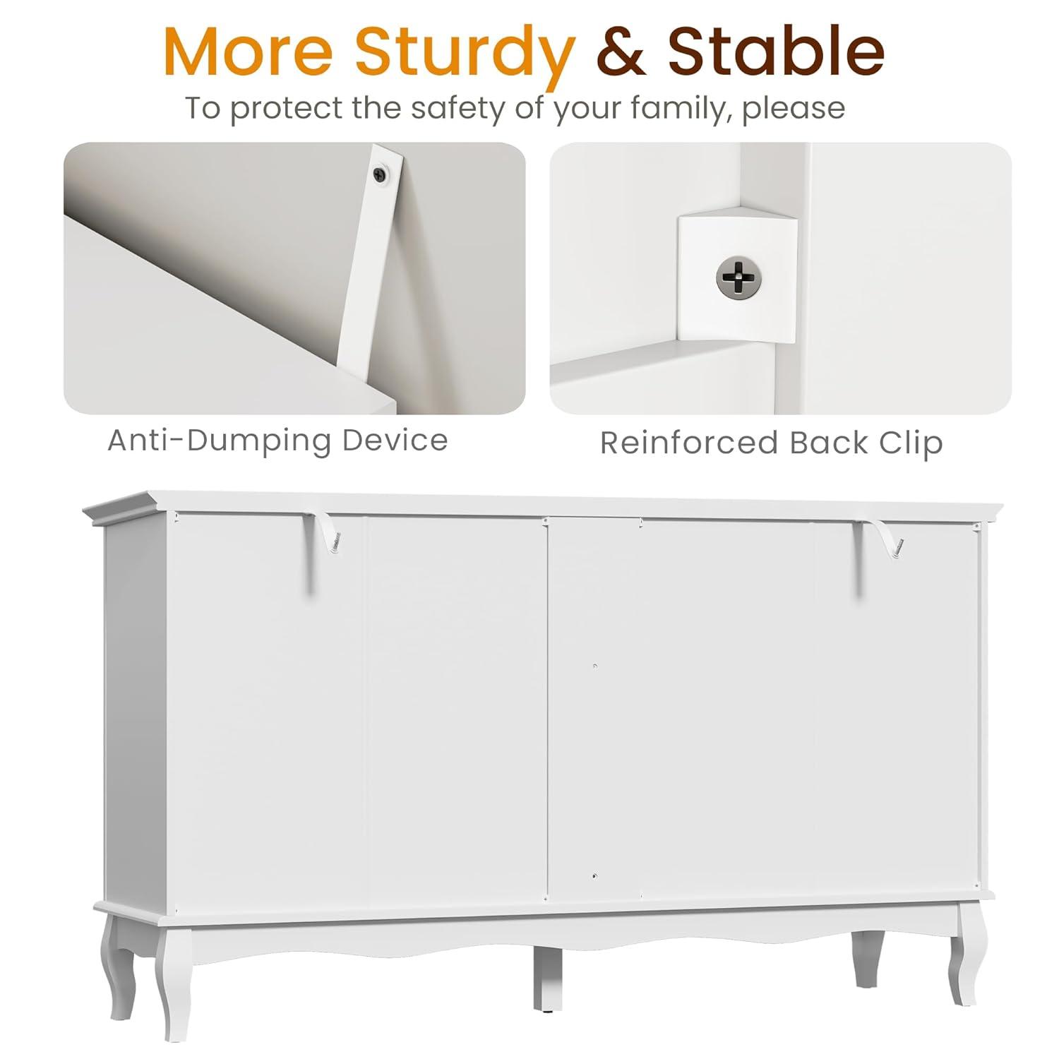 RoyalCraft White Fluted 6 Drawer Dresser for Bedroom, Modern Chest of Drawers, Wood Dresser for Storage Clothes, Wooden Storage Cabinet for Bedroom, Hallway, Living Room, Entryway