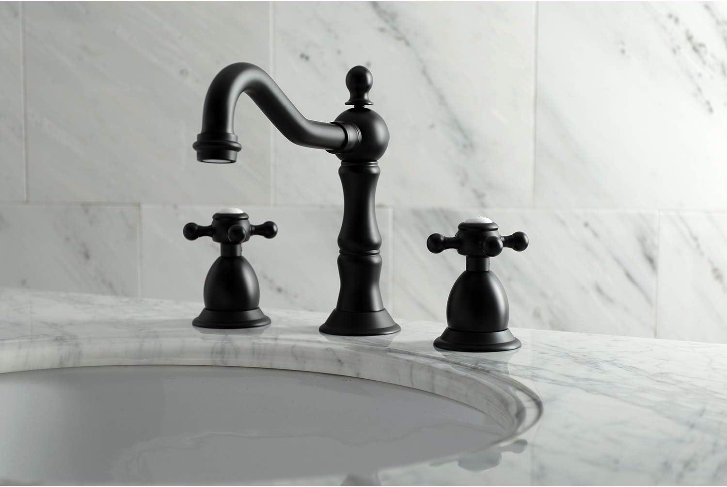 Kingston Brass Heritage Two-Handle 3-Hole Deck Mount Widespread Bathroom Faucet with Brass Pop-Up Drain