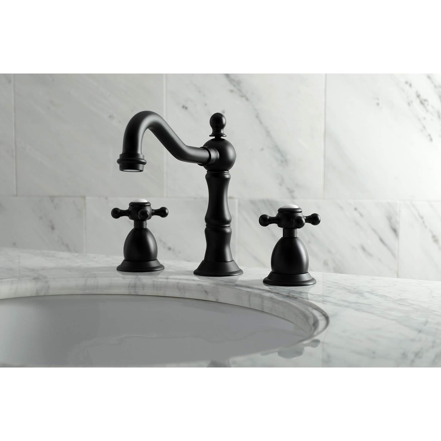 Kingston Brass Kingston Brass Heritage Two-Handle 3-Hole Deck Mount Widespread Bathroom Faucet with Brass Pop-Up Drain KS1977BX