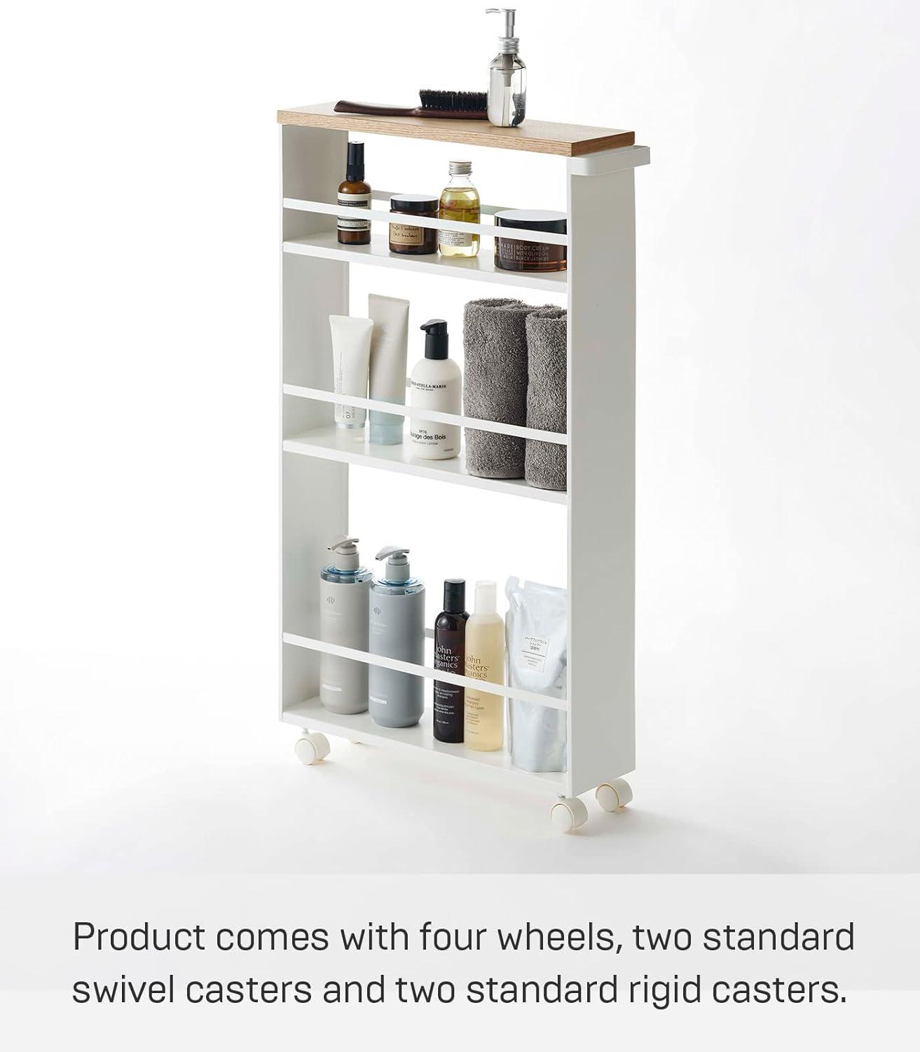 Yamazaki Tower White Rolling Slim Storage Cart With Handle