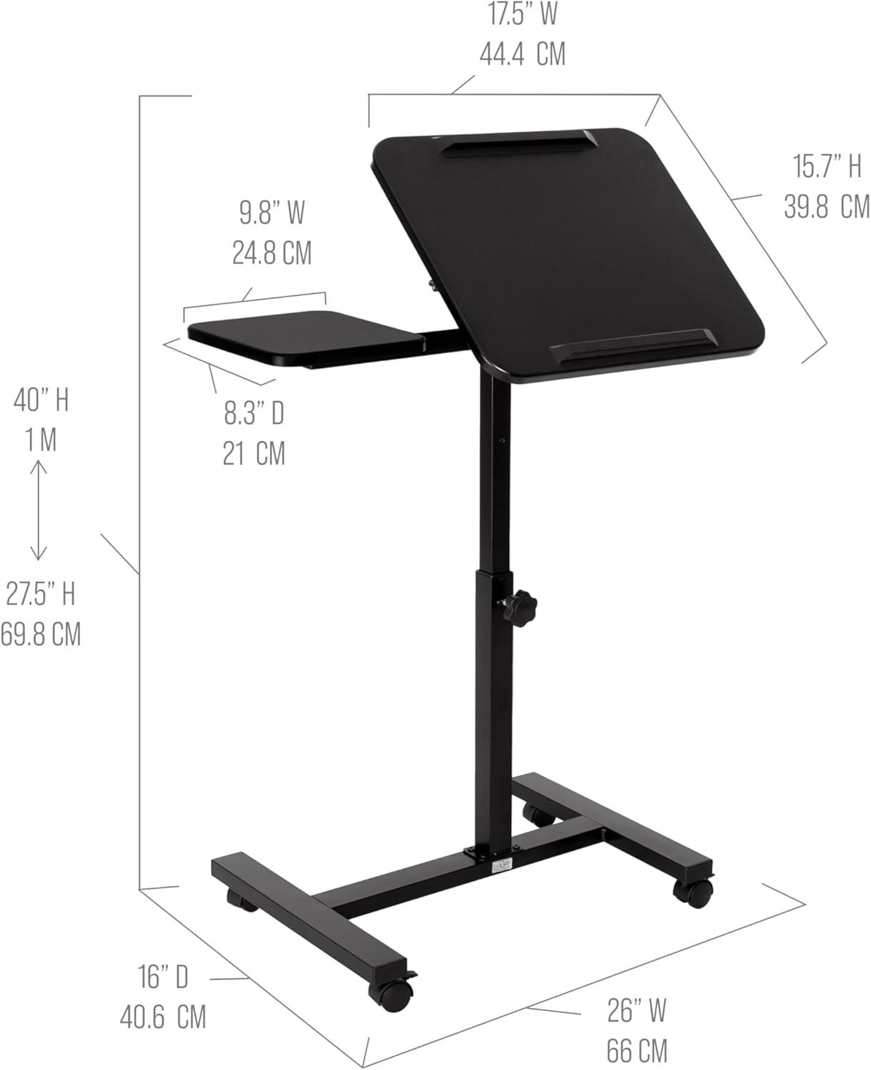 Seville Classics airLIFT Adjustable Height Rolling Tiltable Desk with Mouse Stand