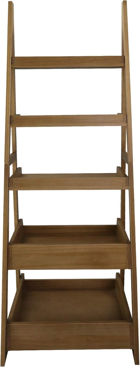 Alpine Gray Solid Wood 5-Shelf Ladder Bookcase