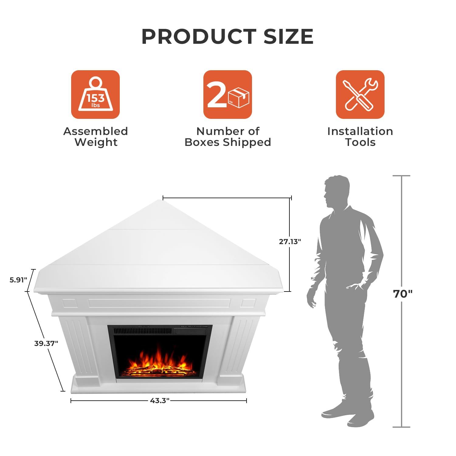 R.W.FLAME 43” Electric Fireplace Mantel, Freestanding Electric Fireplace, Remote Control, Adjustable LED Flame, PEARLWHITE