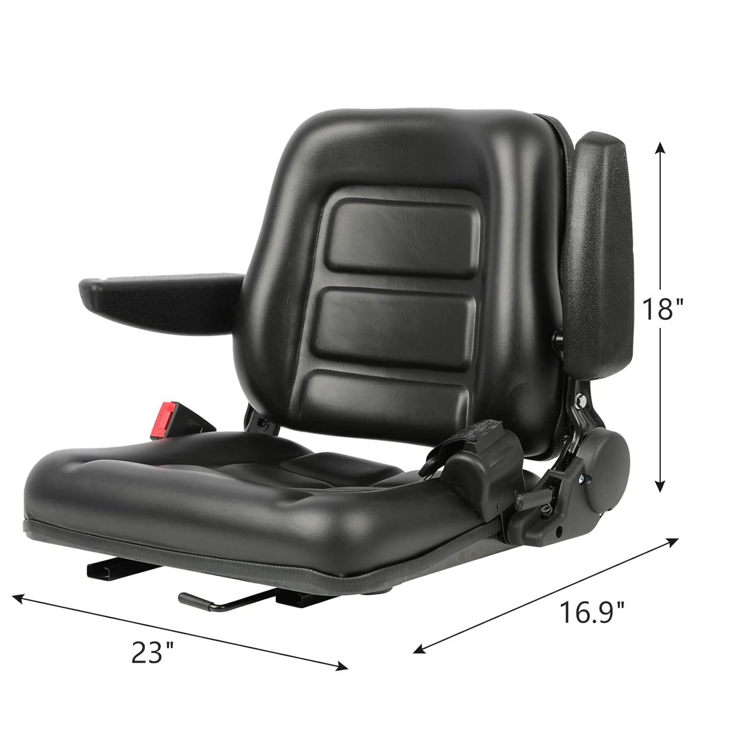 Black Adjustable PVC Forklift and Tractor Seat with Armrests